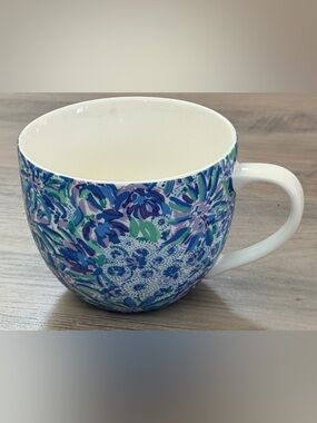 Lilly Pulitzer Floral Ceramic Coffee Mug Blue, Green & Purple Design